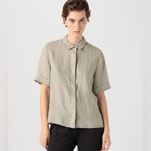 James Perse Canyon 100% Linen Button Up Shirt & Short Set Silt Pigment 2 Medium - Picture 3 of 12